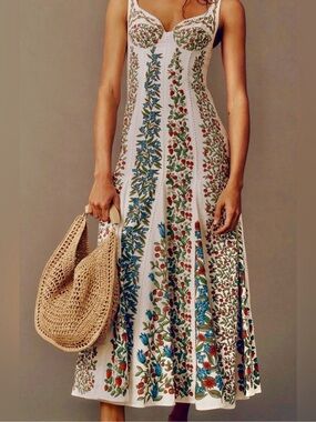 FARM Rio Women’s Fruit Beauty Linen Berry Garden Floral Print Maxi Dress Large